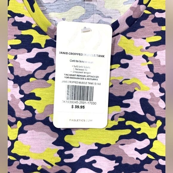 Fabletics Janis Crop Muscle Tank Camo Print Women Size Small NWT - Picture 4 of 4